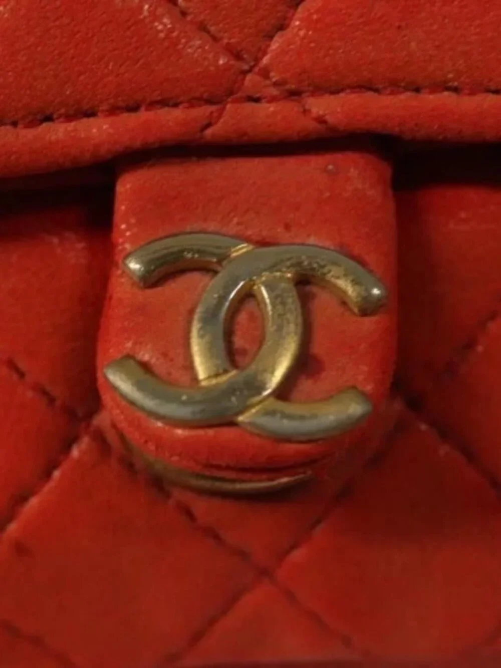CHANEL Mini Mini Matelasse Charm Lamb Skin Orange CC Auth BD1634